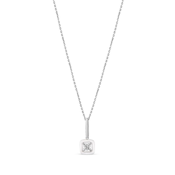 White Enamel Solitaire Pendant Necklace