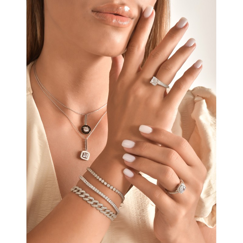 White Enamel Solitaire Pendant Necklace