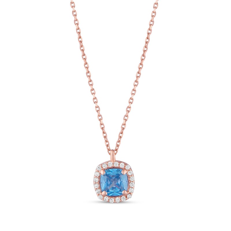 Blue Square Halo Pendant Necklace
