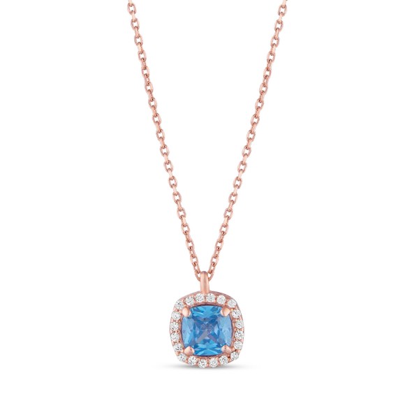 Blue Square Halo Pendant Necklace