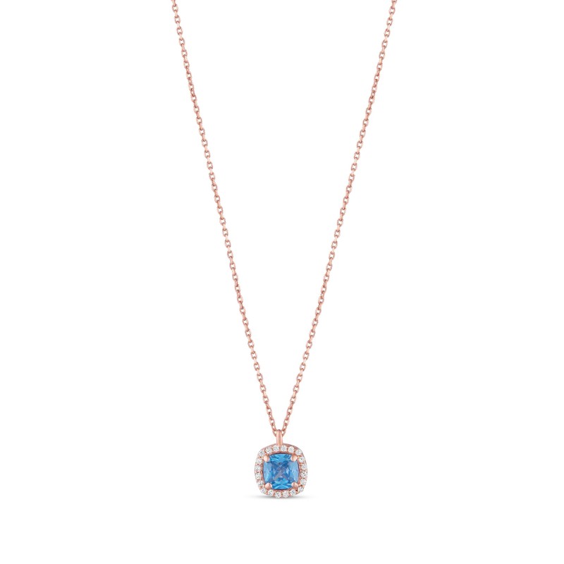 Blue Square Halo Pendant Necklace