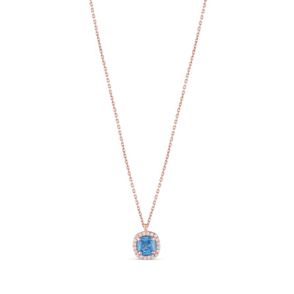 Blue Square Halo Pendant Necklace