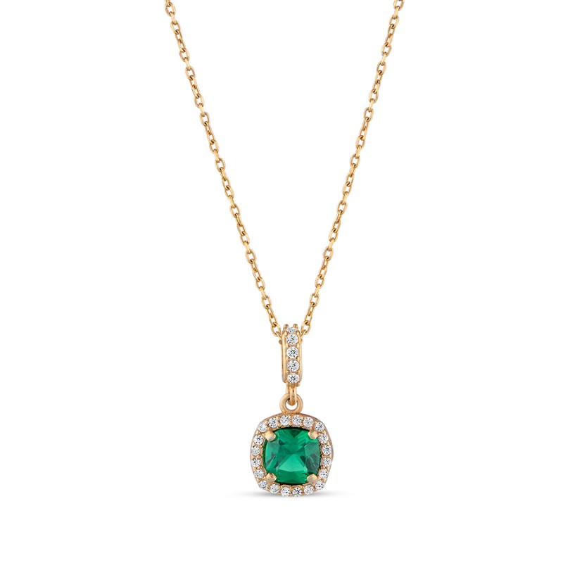 Green Square Halo Pendant Necklace