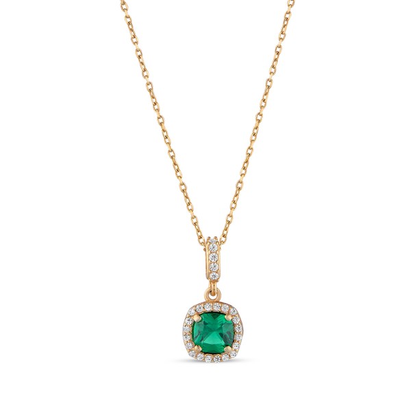 Green Square Halo Pendant Necklace