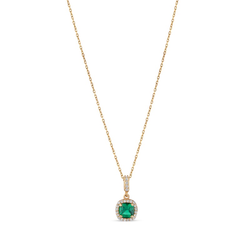 Green Square Halo Pendant Necklace