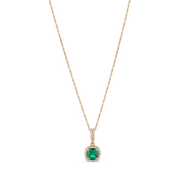 Green Square Halo Pendant Necklace