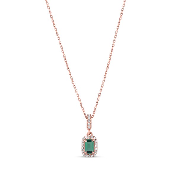 Green Baguette Halo Pendant Necklace