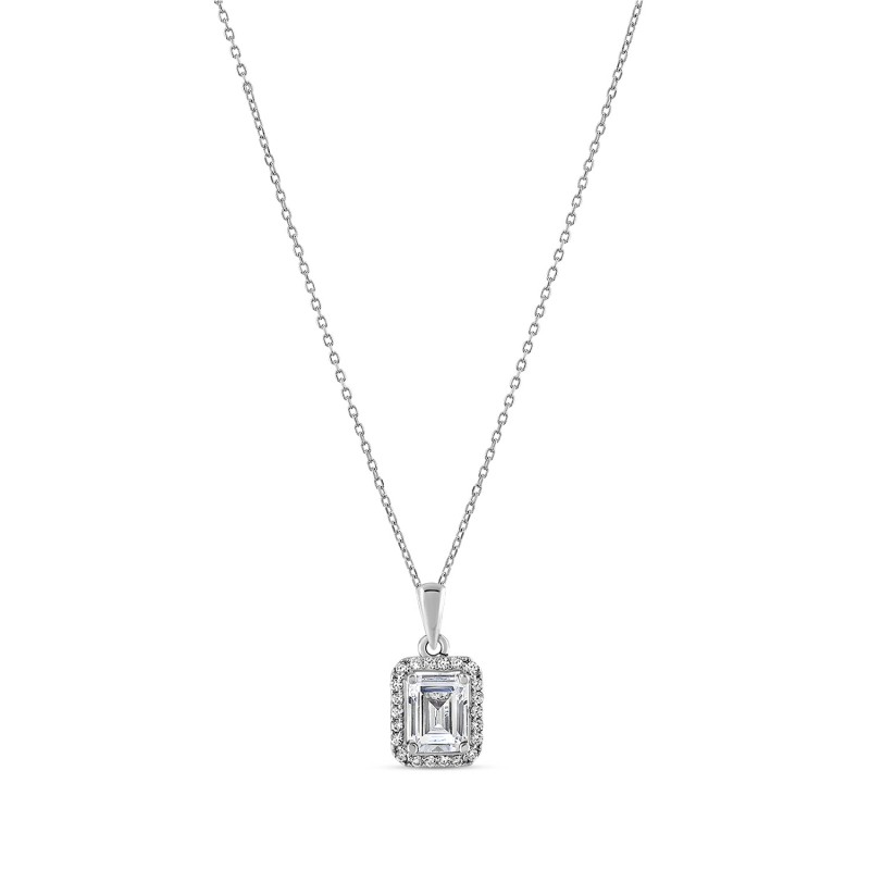 Baguette Cut Halo Pendant Necklace 