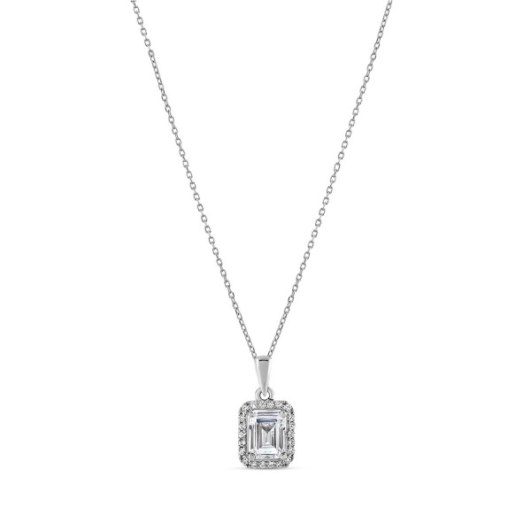 Baguette Cut Halo Pendant Necklace