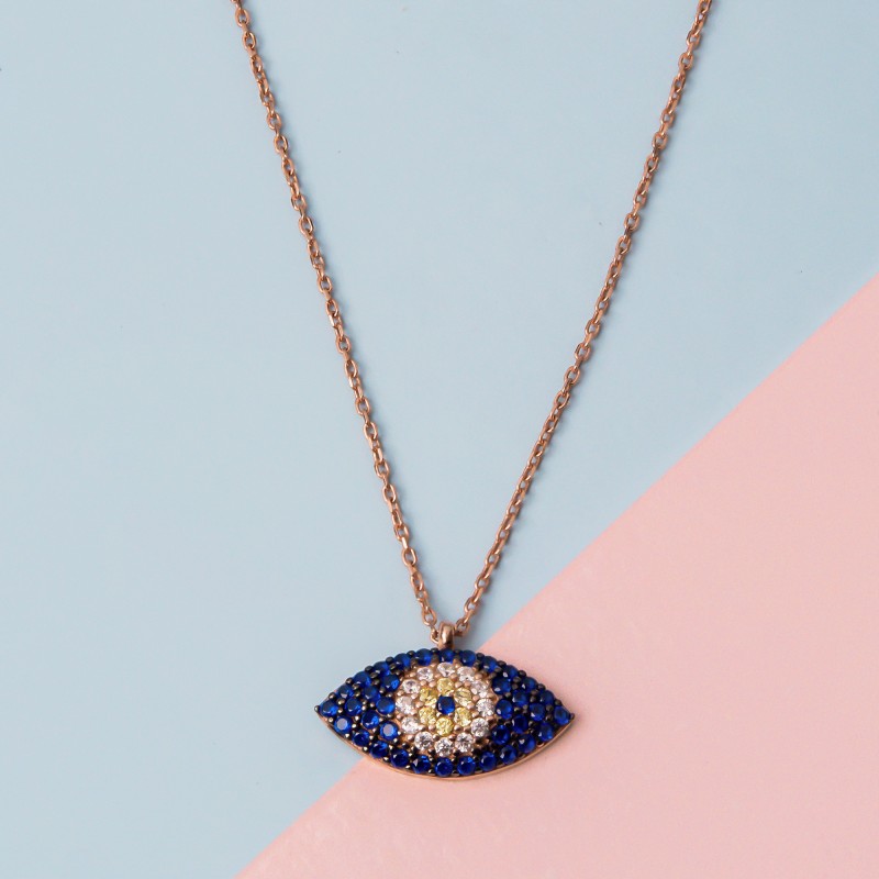 Shuttle Shape Evil Eye Pendant Necklace