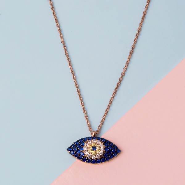 Shuttle Shape Evil Eye Pendant Necklace