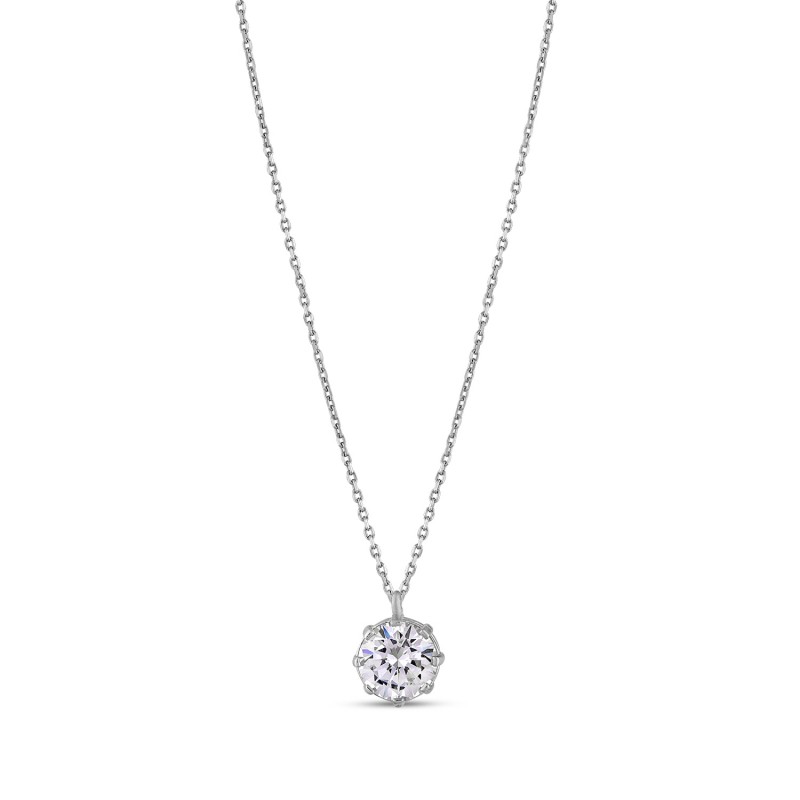 8 Prong Solitaire Pendant Necklace