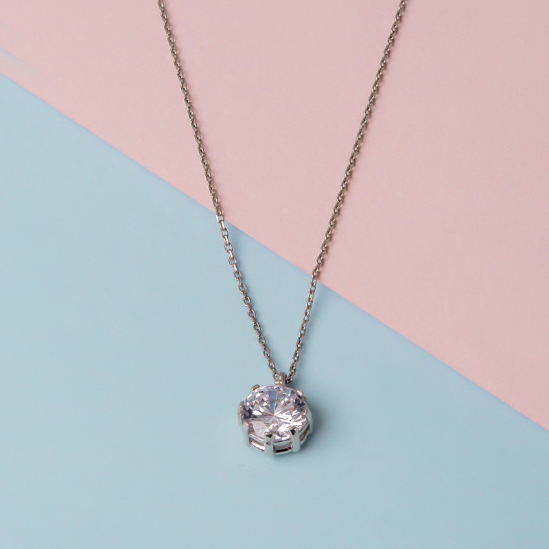 8 Prong Solitaire Pendant Necklace