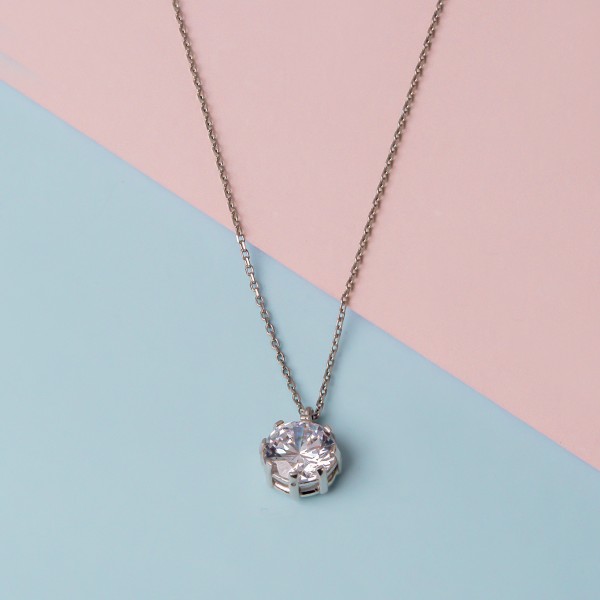 8 Prong Solitaire Pendant Necklace