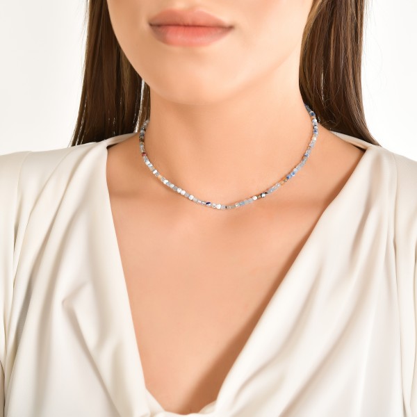 Natural Mixed Blue Agate Gemstone Choker