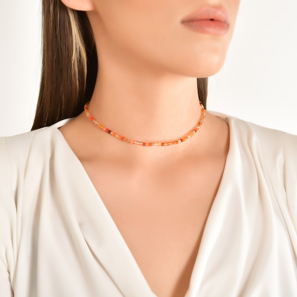 Natural Mixed Orange Agate Gemstone Choker