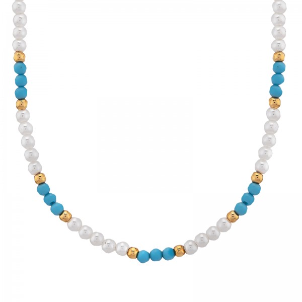 Majorica Pearl and Turquoise Gemstone Choker