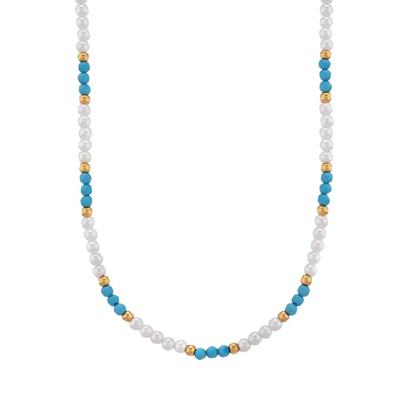 Majorica Pearl and Turquoise Gemstone Choker