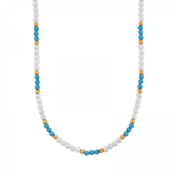 Majorica Pearl and Turquoise Gemstone Choker