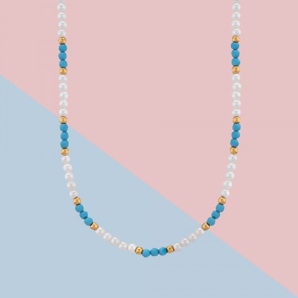 Majorica Pearl and Turquoise Gemstone Choker