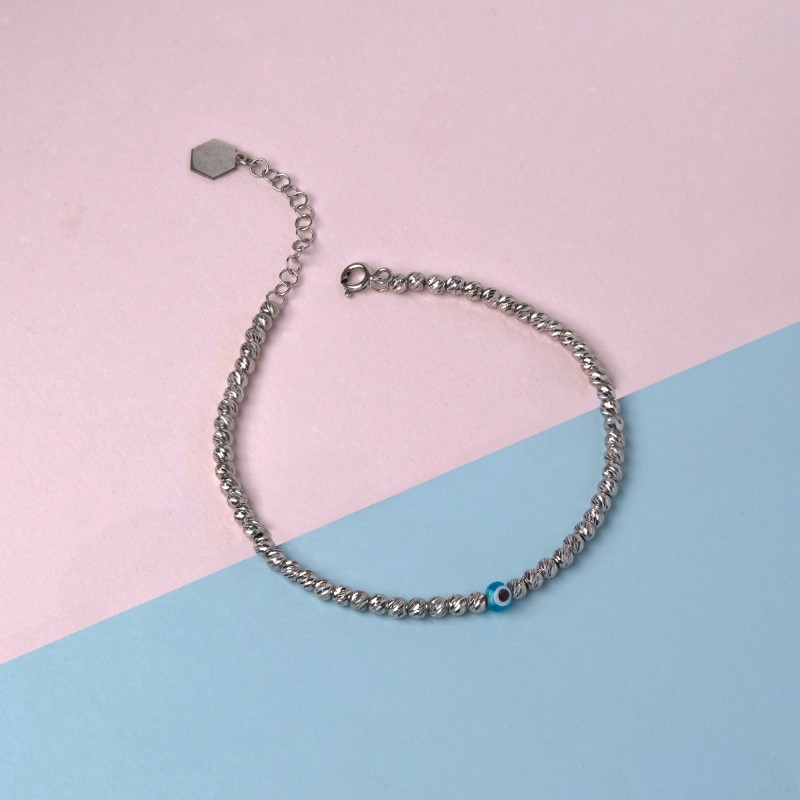 Sparkling Diamond Cut Beads Evil Eye Bracelet