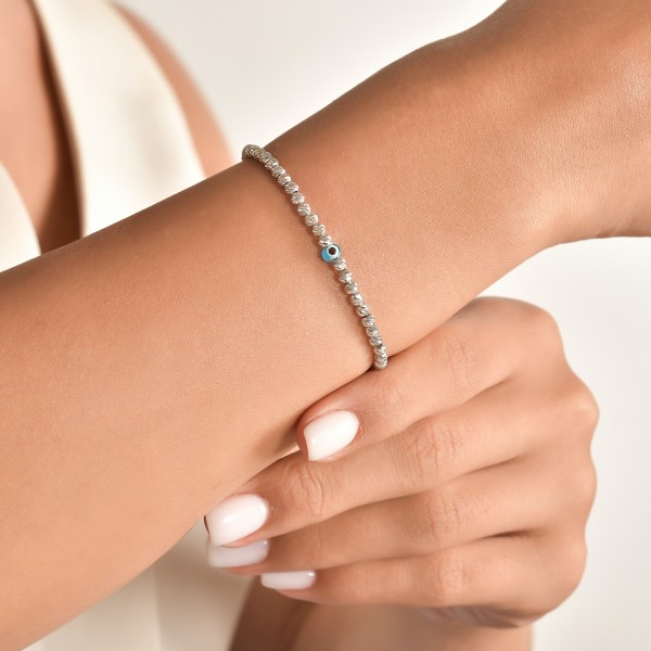 Sparkling Diamond Cut Beads Evil Eye Bracelet
