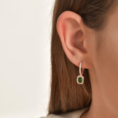 Green Baguette Earring