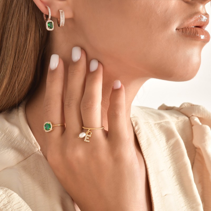 Green Baguette Earring