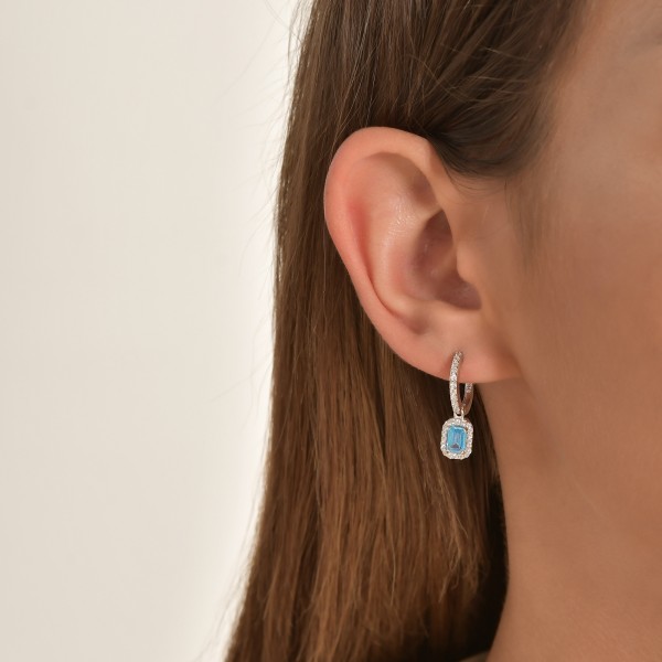 Blue Baguette Earring