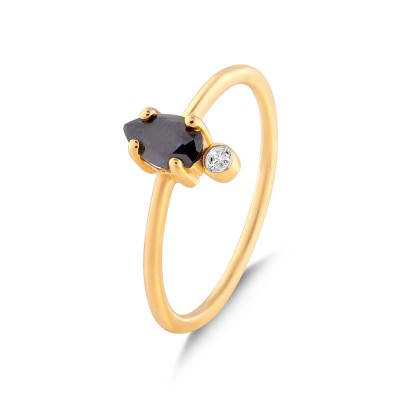 Black Pear Stone Minimalist Solitaire Ring 2