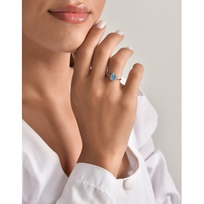 Blue Baguette Sparkle Halo Ring