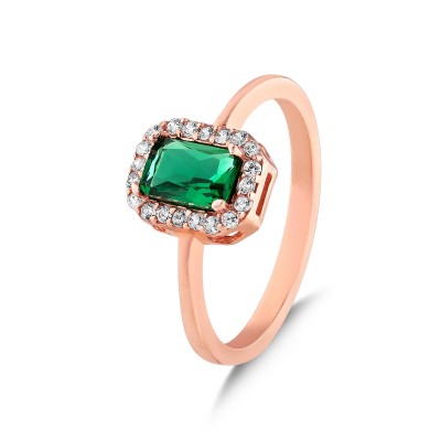 Green Baguette Sparkle Halo Ring 2