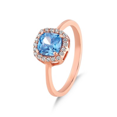 Blue Square Sparkle Halo Ring 2