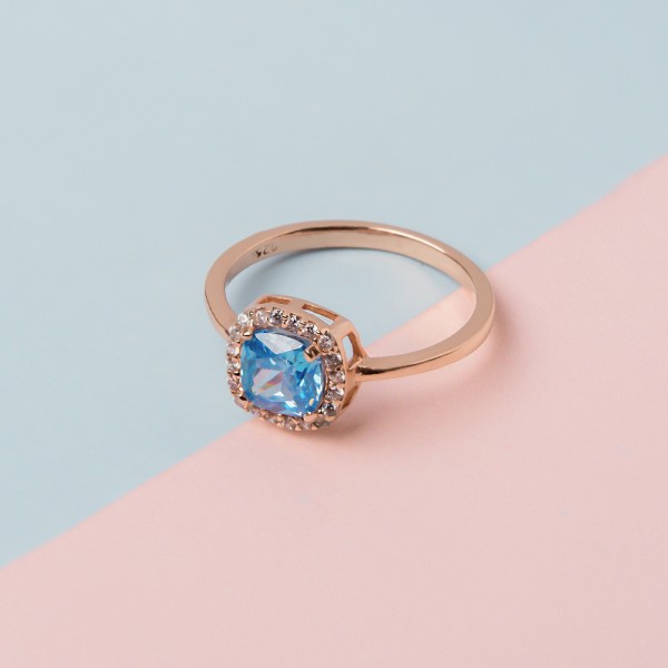 Blue Square Sparkle Halo Ring
