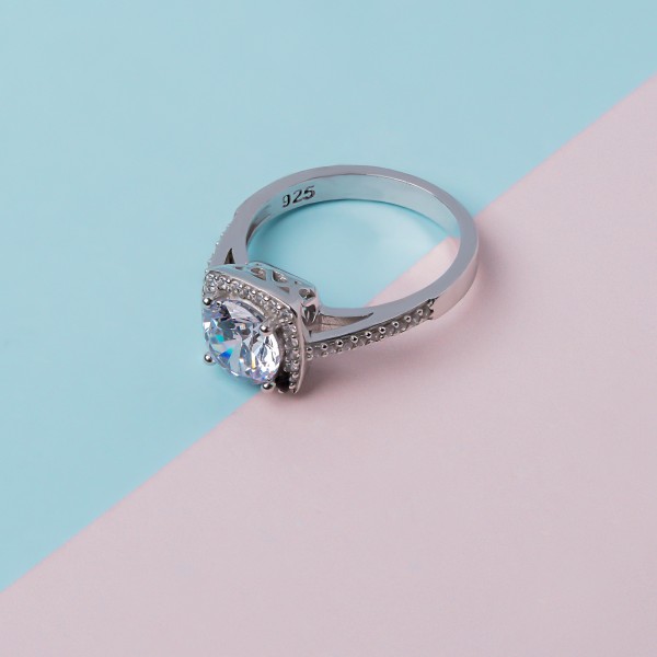 Square Halo Solitaire Ring