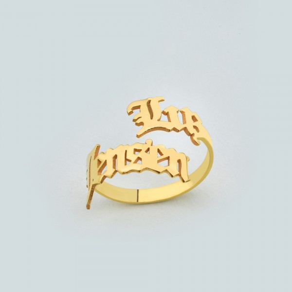 Personalised Old English Double Name Ring