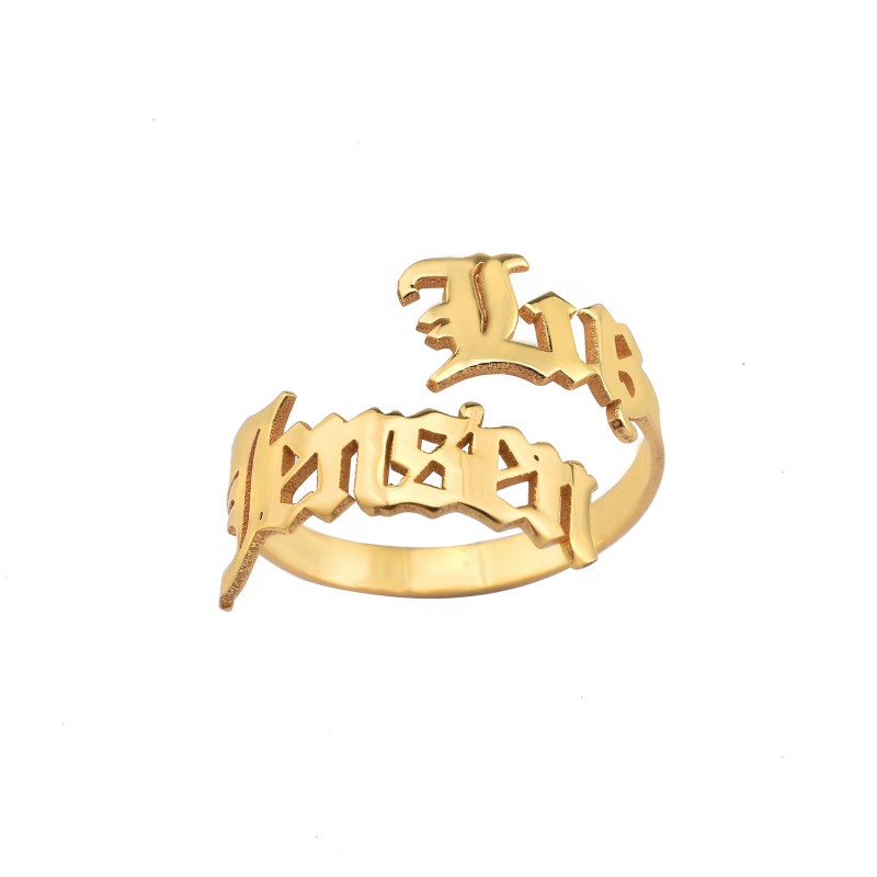 Personalised Old English Double Name Ring