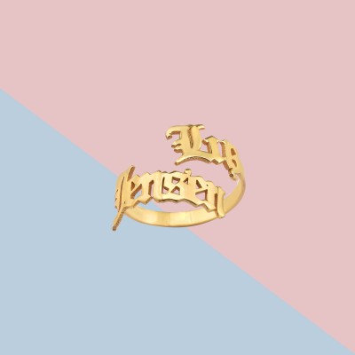 Personalised Old English Double Name Ring