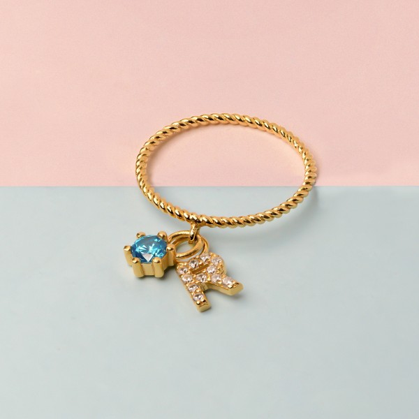 Personalised Birthstone Initial Ring