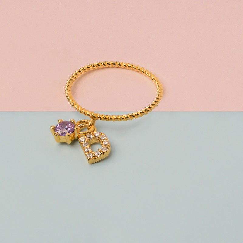 Personalised Birthstone Initial Ring