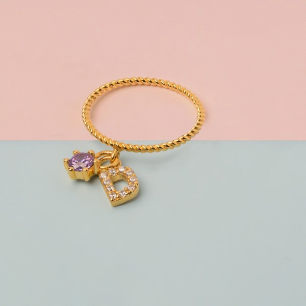 Personalised Birthstone Initial Ring